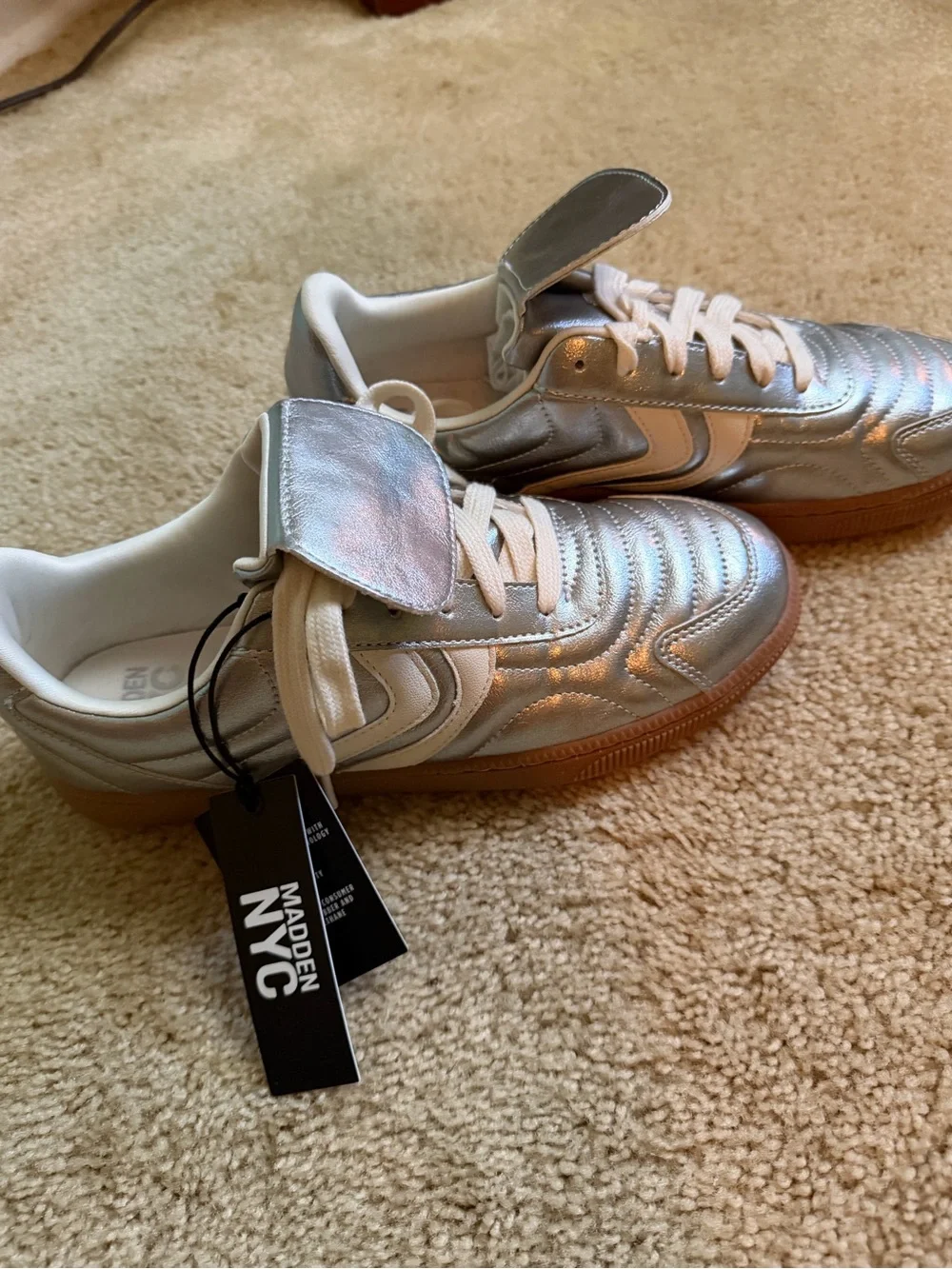 Steve Madden Metallic Silver Sneakers with Gum Sole
